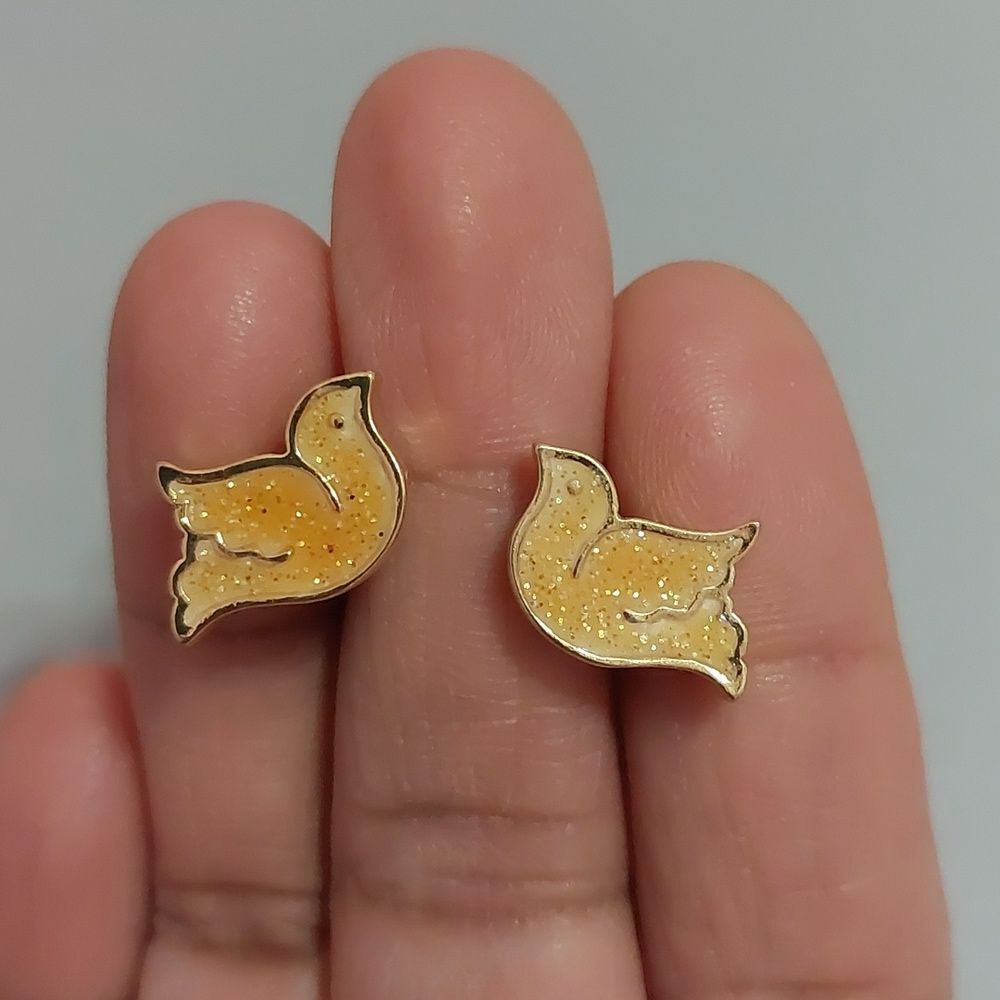 AVON Vintage Yellow Glittery Enameled Gold Tone Bird Post Pierce Stud Earrings